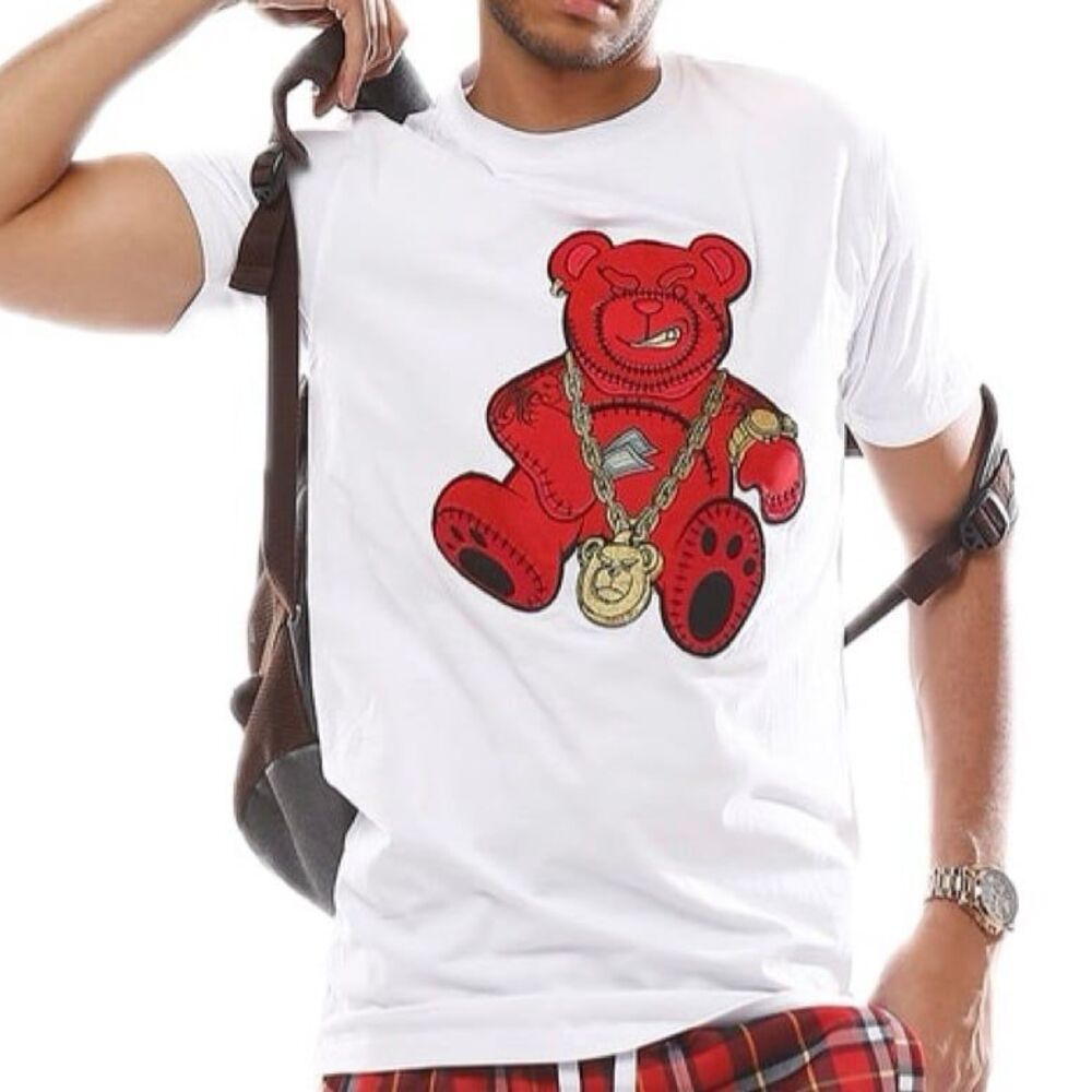 Screenshot Men's Applique Bling Hip Hop Gummy Teddy Bear Embroidery T-Shirt M